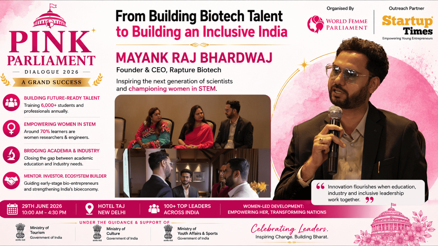 From Building Biotech Talent to Building an Inclusive India: Mayank Raj Bhardwaj's Inspiring Presence at Pink Parliament Dialogue 2026